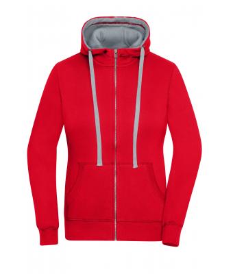 Dames Ladies' Lifestyle Zip-Hoody Rood/heather grijs 8081