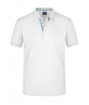 Men Men's Plain Polo White/blue-yellow-white 8083