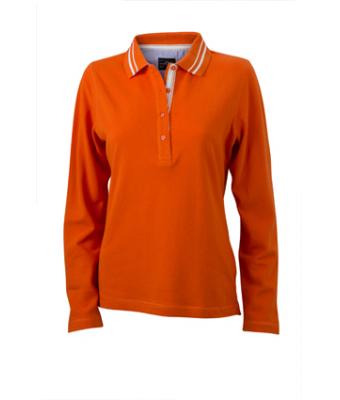 Femme Polo contrasté manches longues femme Orange-foncé/blanc-cassé 8086