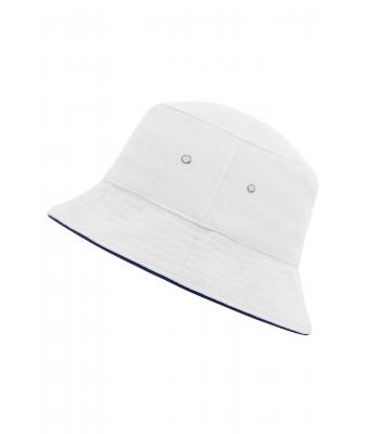 Unisexe Bob coton brossé avec passepoil Blanc/marine 7579