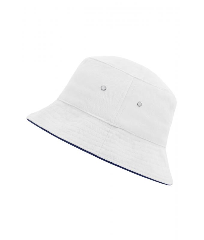Unisexe Bob coton brossé avec passepoil Blanc/marine 7579