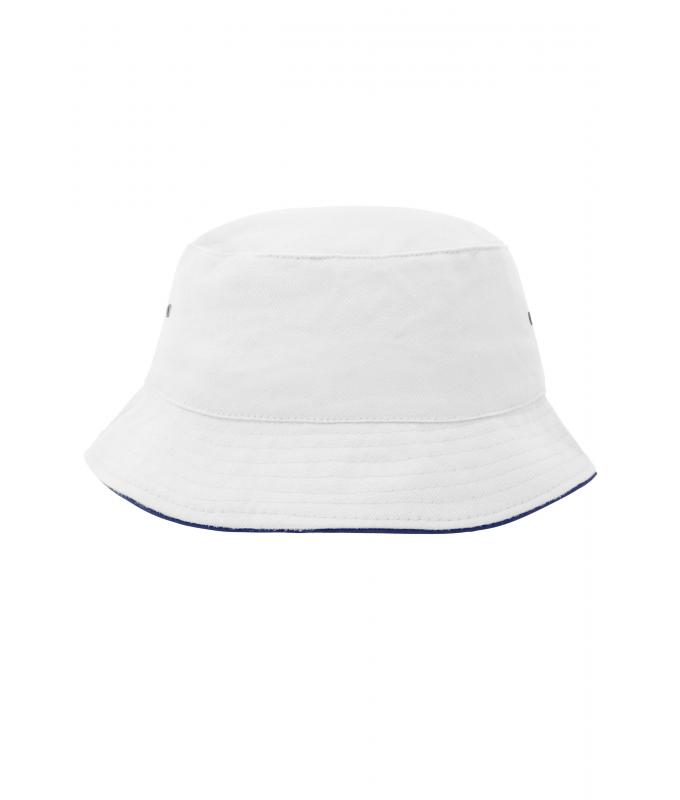 Unisexe Bob coton brossé avec passepoil Blanc/marine 7579