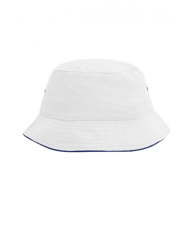 Unisexe Bob coton brossé avec passepoil Blanc/marine 7579