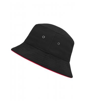 Unisexe Bob coton brossé avec passepoil Noir/rouge 7579