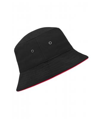Unisexe Bob coton brossé avec passepoil Noir/rouge 7579