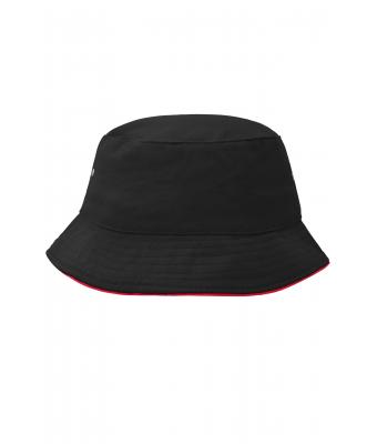 Unisexe Bob coton brossé avec passepoil Noir/rouge 7579
