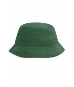 Unisexe Bob coton brossé avec passepoil Vert-foncé/beige 7579