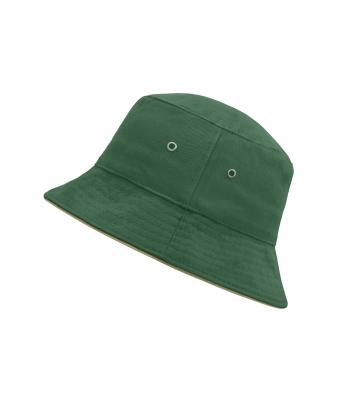 Unisexe Bob coton brossé avec passepoil Vert-foncé/beige 7579