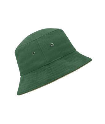 Unisexe Bob coton brossé avec passepoil Vert-foncé/beige 7579