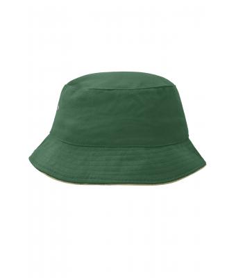 Unisexe Bob coton brossé avec passepoil Vert-foncé/beige 7579