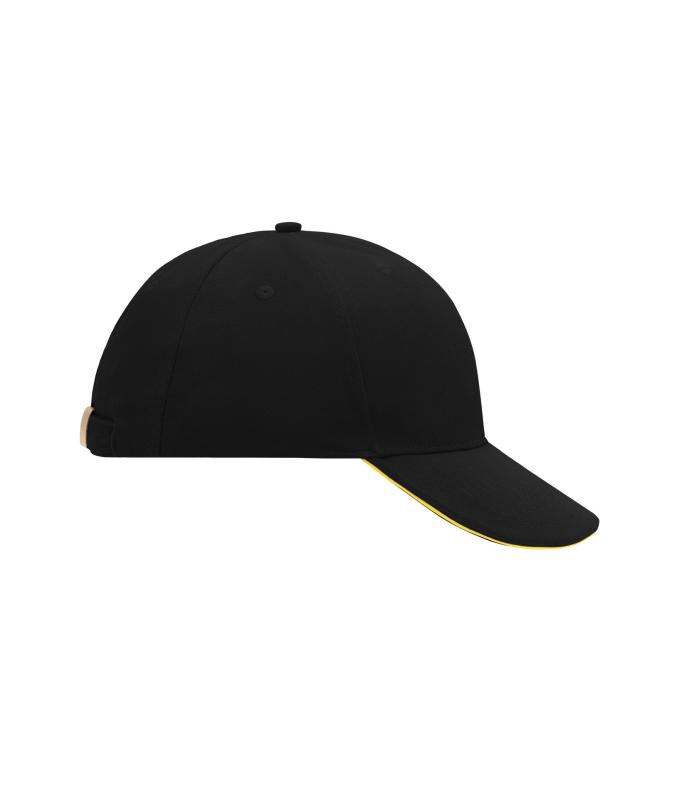 Unisex 6 Panel Sandwich Cap Black/yellow 7590