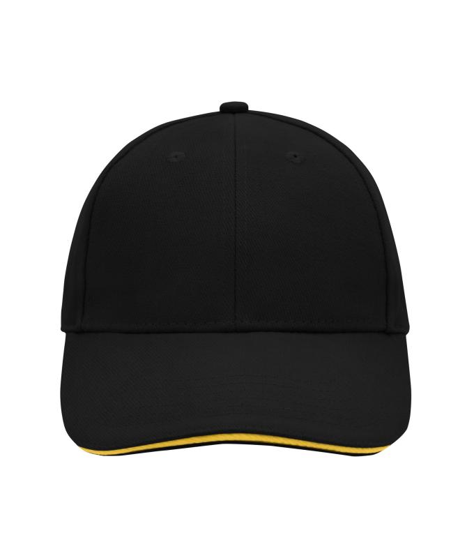 Unisex 6 Panel Sandwich Cap Black/yellow 7590