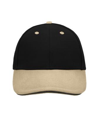 Unisex 6 Panel Sandwich Cap Zwart/beige/zwart 7590