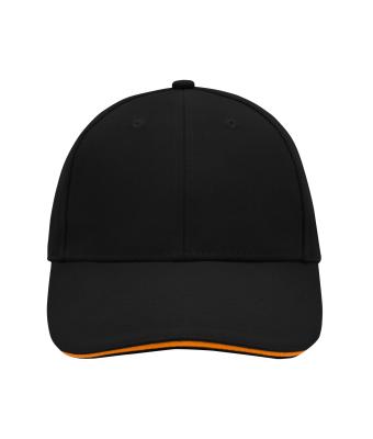Unisex 6 Panel Sandwich Cap Zwart/oranje 7590