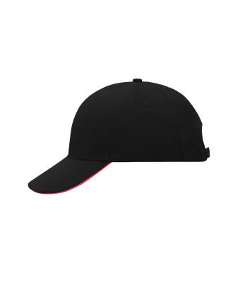 Unisex 6 Panel Sandwich Cap Zwart/rood 7590
