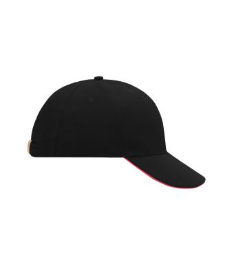 Unisex 6 Panel Sandwich Cap Zwart/rood 7590