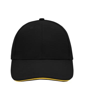 Unisex 6 Panel Sandwich Cap Zwart/geel 7590