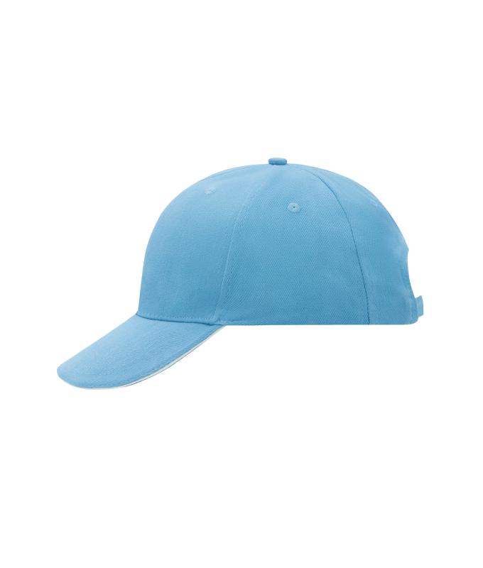 Unisexe Casquette sandwich 6 panneaux coton brossé lourd Bleu-clair/blanc 7590