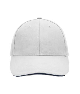 Unisexe Casquette sandwich 6 panneaux coton brossé lourd Blanc/marine 7590