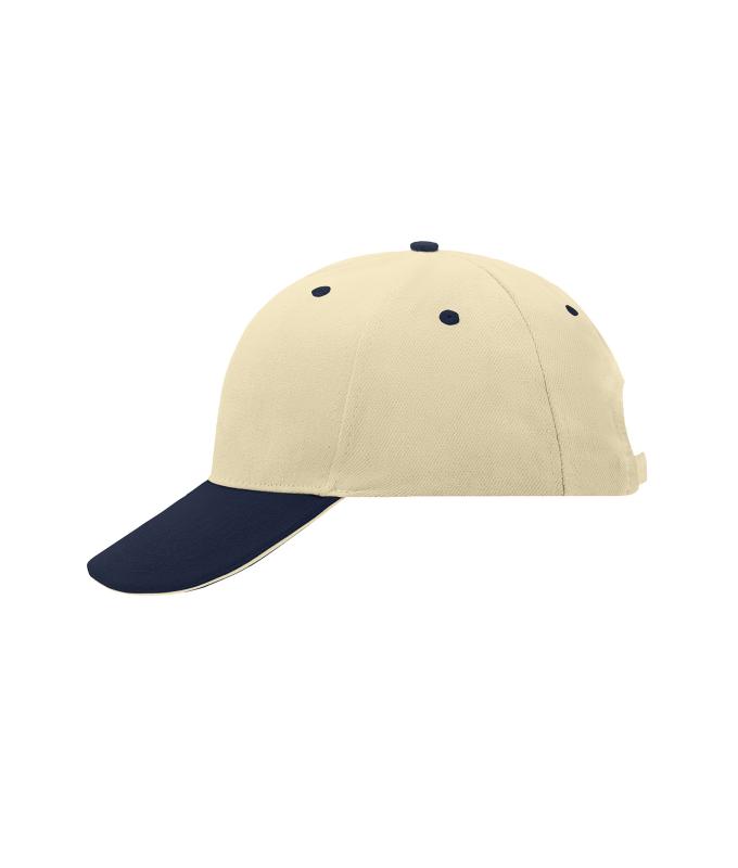 Unisexe Casquette sandwich 6 panneaux coton brossé lourd Beige/marine/beige 7590