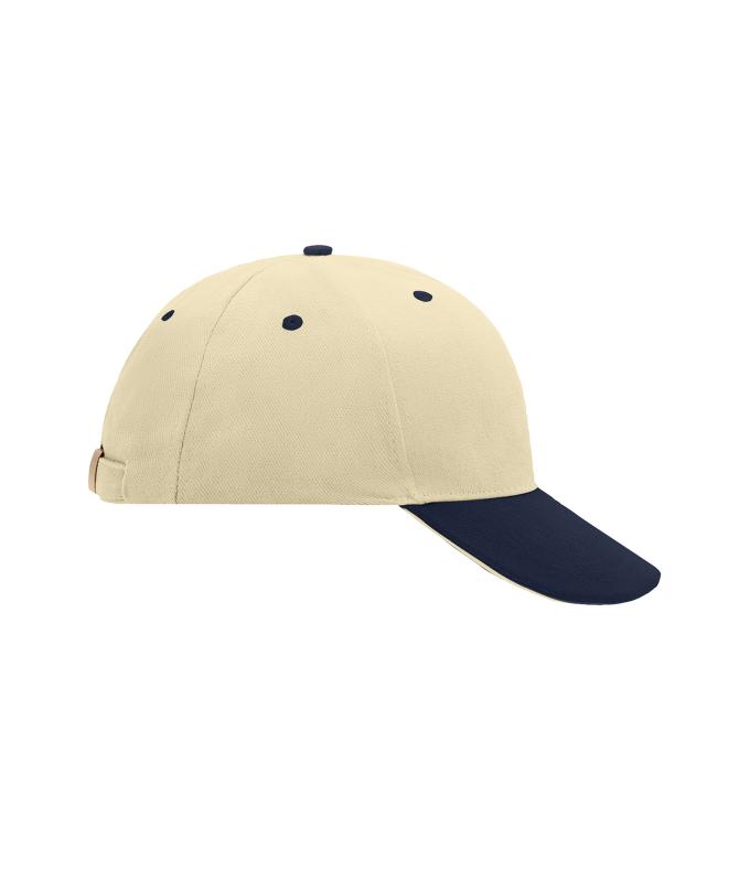 Unisexe Casquette sandwich 6 panneaux coton brossé lourd Beige/marine/beige 7590