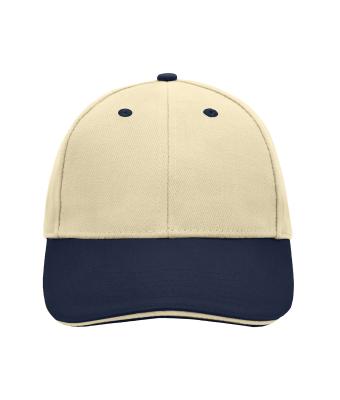 Unisexe Casquette sandwich 6 panneaux coton brossé lourd Beige/marine/beige 7590