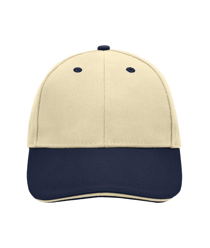 Unisexe Casquette sandwich 6 panneaux coton brossé lourd Beige/marine/beige 7590