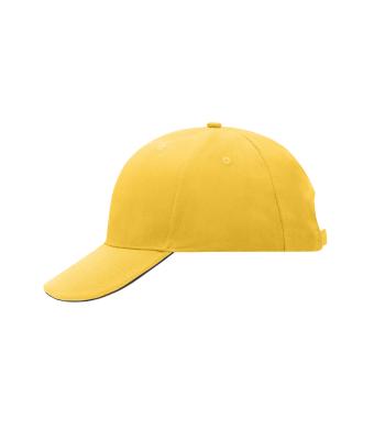 Unisexe Casquette sandwich 6 panneaux coton brossé lourd Jaune-d'or/marine 7590