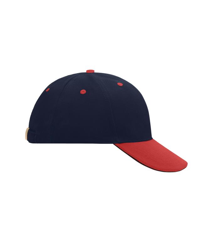 Unisexe Casquette sandwich 6 panneaux coton brossé lourd Marine/rouge/marine 7590