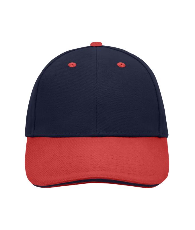Unisexe Casquette sandwich 6 panneaux coton brossé lourd Marine/rouge/marine 7590