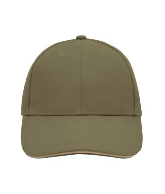 Unisexe Casquette sandwich 6 panneaux coton brossé lourd Olive/beige 7590