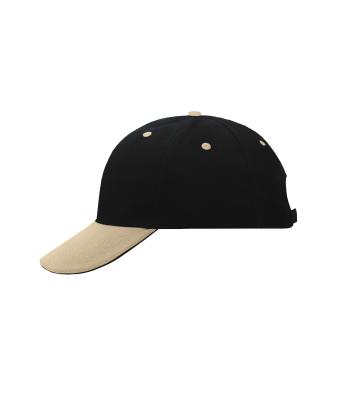 Unisexe Casquette sandwich 6 panneaux coton brossé lourd Noir/beige/noir 7590