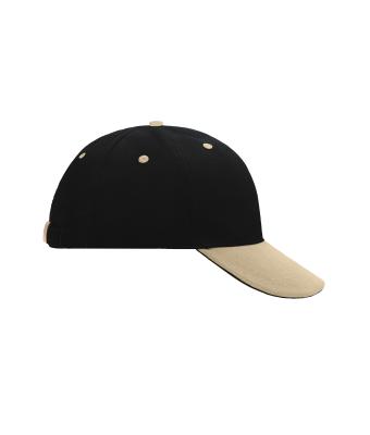 Unisexe Casquette sandwich 6 panneaux coton brossé lourd Noir/beige/noir 7590