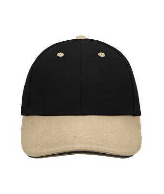 Unisexe Casquette sandwich 6 panneaux coton brossé lourd Noir/beige/noir 7590