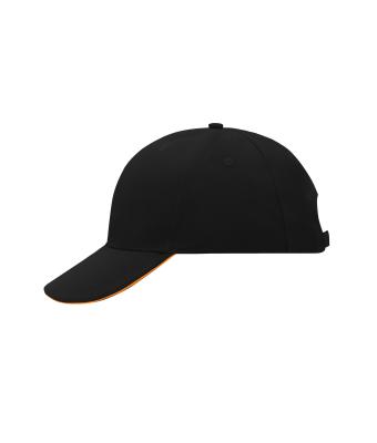 Unisexe Casquette sandwich 6 panneaux coton brossé lourd Noir/orange 7590