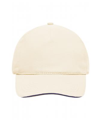 Unisex 5 Panel Sandwich Cap Natural/navy 7593