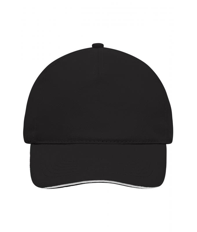 Unisex 5 Panel Sandwich Cap Black/white 7593