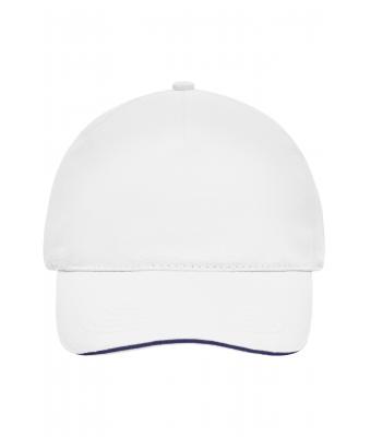 Unisex 5 Panel Sandwich Cap White/navy 7593
