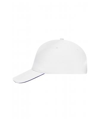 Unisex 5 Panel Sandwich Cap White/navy 7593