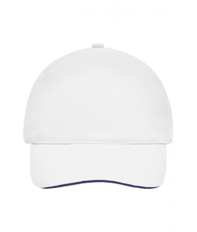 Unisex 5 Panel Sandwich Cap Wit/navy 7593
