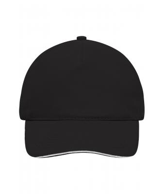Unisexe Casquette sandwich 5 panneaux coton brossé Noir/blanc 7593