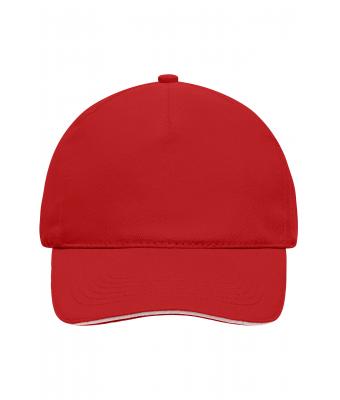 Unisexe Casquette sandwich 5 panneaux coton brossé Rouge/blanc 7593