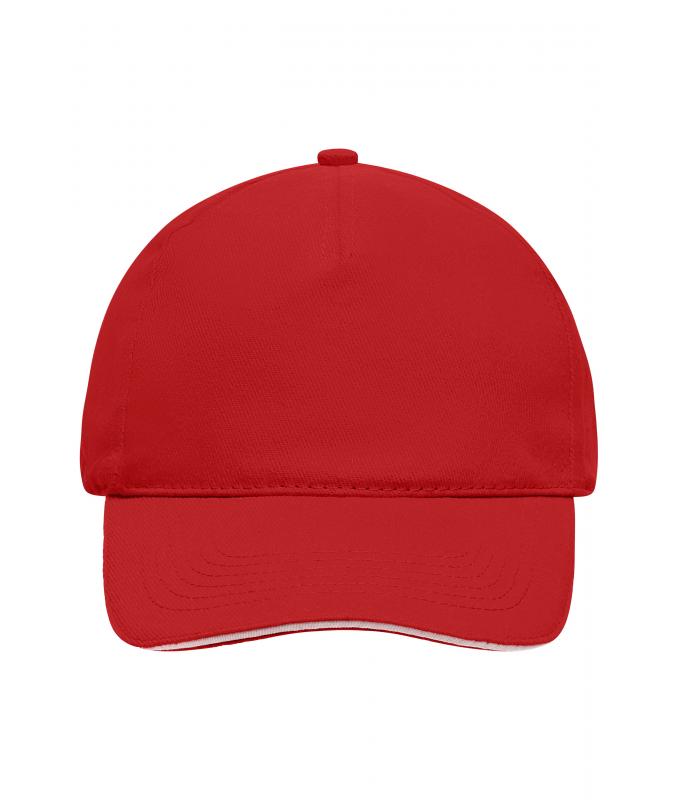 Unisexe Casquette sandwich 5 panneaux coton brossé Rouge/blanc 7593