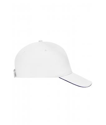 Unisexe Casquette sandwich 5 panneaux coton brossé Blanc/marine 7593
