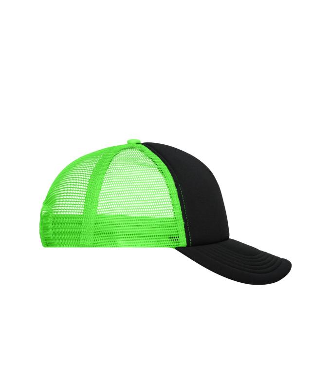 Unisex 5 Panel Polyester Mesh Cap Black/neon-green 7622