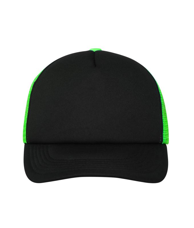 Unisex 5 Panel Polyester Mesh Cap Black/neon-green 7622
