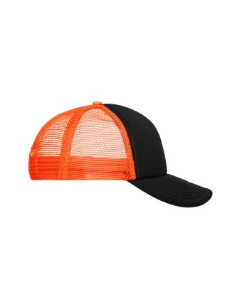 Unisex 5 Panel Polyester Mesh Cap Black/neon-orange 7622