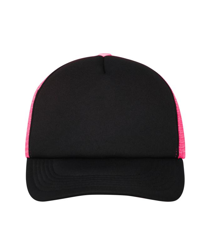 Unisex 5 Panel Polyester Mesh Cap Black/neon-pink 7622
