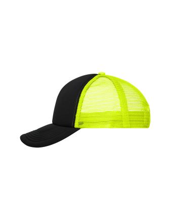 Unisex 5 Panel Polyester Mesh Cap Black/neon-yellow 7622