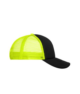 Unisex 5 Panel Polyester Mesh Cap Black/neon-yellow 7622